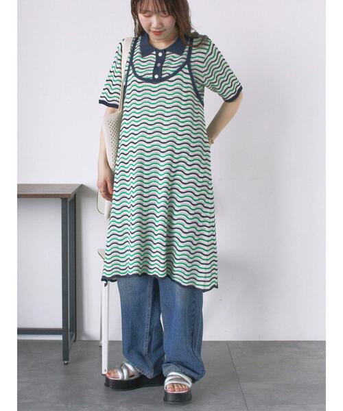 ehka sopo（エヘカソポ）の「配色透かし編みキャミワンピース（ワンピース・レディース・サックスブルー/オレンジ/オフホワイト・F）」の6枚目の写真