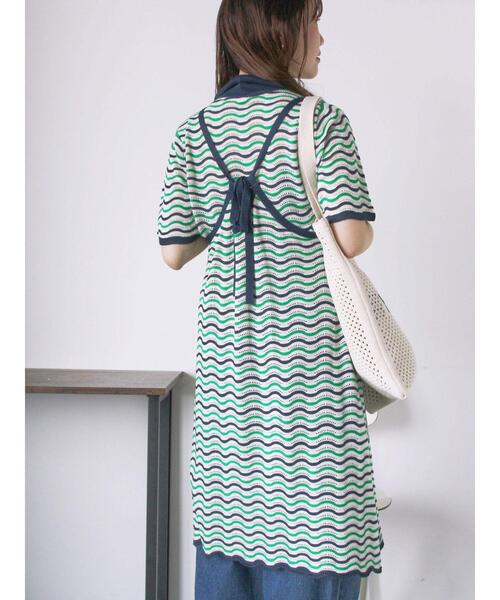 ehka sopo（エヘカソポ）の「配色透かし編みキャミワンピース（ワンピース・レディース・サックスブルー/オレンジ/オフホワイト・F）」の9枚目の写真