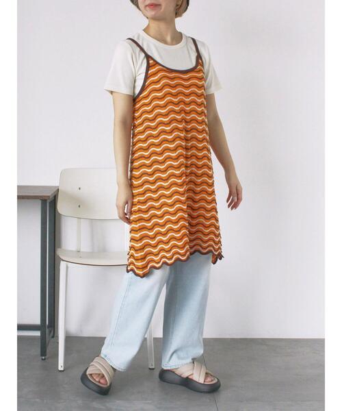 ehka sopo（エヘカソポ）の「配色透かし編みキャミワンピース（ワンピース・レディース・サックスブルー/オレンジ/オフホワイト・F）」の10枚目の写真