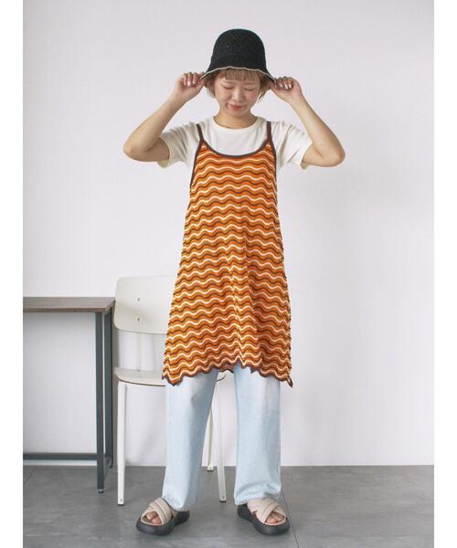 ehka sopo（エヘカソポ）の「配色透かし編みキャミワンピース（ワンピース・レディース・サックスブルー/オレンジ/オフホワイト・F）」の11枚目の写真