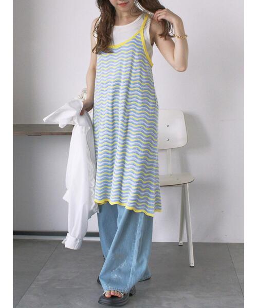 ehka sopo（エヘカソポ）の「配色透かし編みキャミワンピース（ワンピース・レディース・サックスブルー/オレンジ/オフホワイト・F）」の14枚目の写真