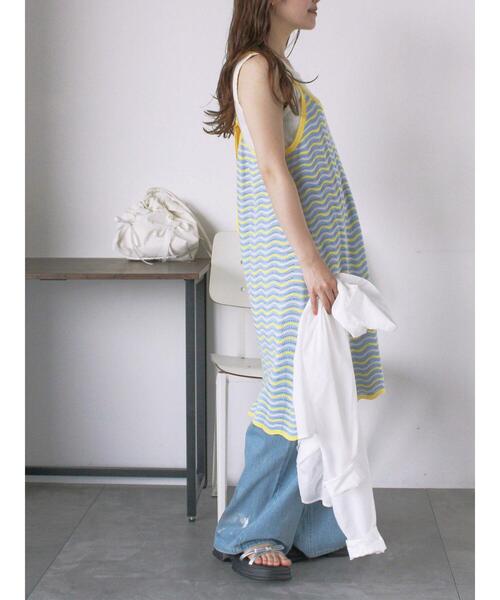 ehka sopo（エヘカソポ）の「配色透かし編みキャミワンピース（ワンピース・レディース・サックスブルー/オレンジ/オフホワイト・F）」の15枚目の写真