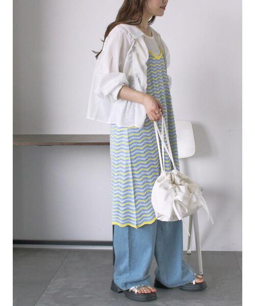 ehka sopo（エヘカソポ）の「配色透かし編みキャミワンピース（ワンピース・レディース・サックスブルー/オレンジ/オフホワイト・F）」の18枚目の写真