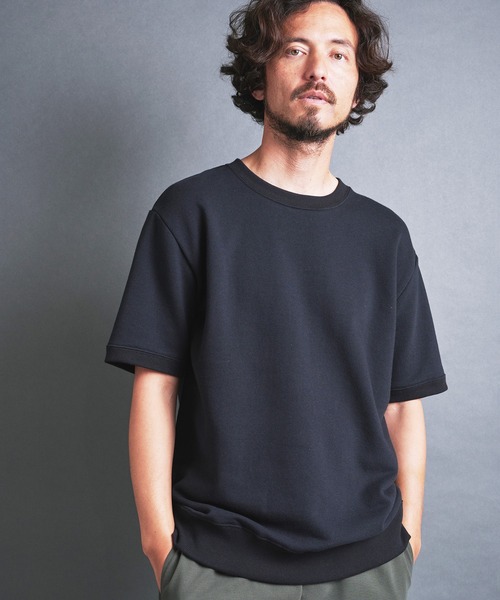 Magine（マージン）の「CTN RIB SWEAT TEE S/S:コットン 半袖スウェット TEE（Tシャツ/カットソー・メンズ・ブラック/ホワイト/グレー/ネイビー/グレイッシュベージュ・44/46/48）」の3枚目の写真
