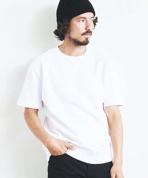 Magine（マージン）の「CTN RIB SWEAT TEE S/S:コットン 半袖スウェット TEE（Tシャツ/カットソー・メンズ・ブラック/ホワイト/グレー/ネイビー/グレイッシュベージュ・44/46/48）」の9枚目の写真