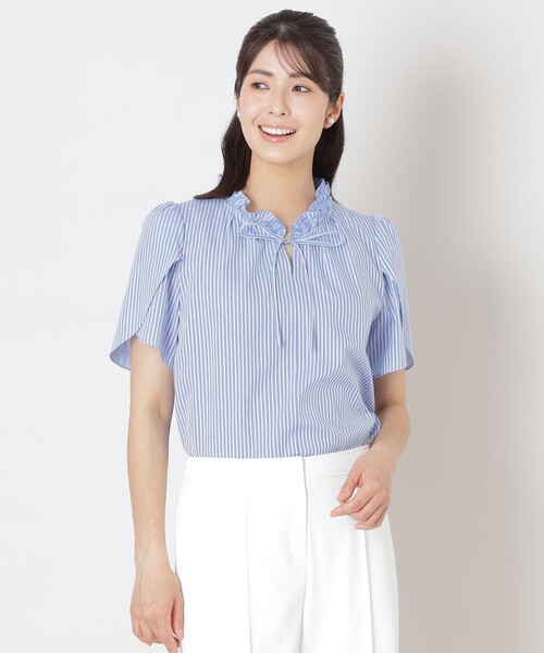 TO BE CHIC(トゥー ビー シック)の「カラミストライプ シャツブラウス(シャツ/ブラウス・レディース・ブルー/ダークネイビー/ピンク系その他2・42/40/38)」の2枚目の写真