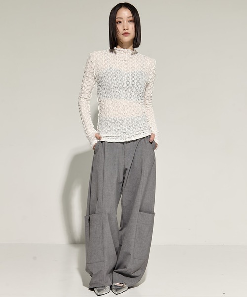 STUDIOUS（ステュディオス）の「【STUDIOUS/ステュディオス】Stretch Lace Skin Top/ストレッチレーススキントップス（Tシャツ/カットソー・レディース・ブラック/ホワイト・FREE）」の3枚目の写真