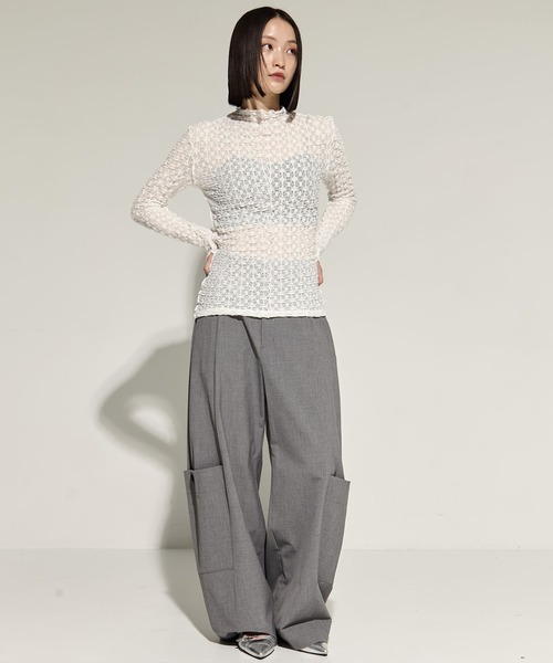 STUDIOUS（ステュディオス）の「【STUDIOUS/ステュディオス】Stretch Lace Skin Top/ストレッチレーススキントップス（Tシャツ/カットソー・レディース・ブラック/ホワイト・FREE）」の4枚目の写真