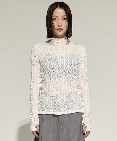 STUDIOUS（ステュディオス）の「【STUDIOUS/ステュディオス】Stretch Lace Skin Top/ストレッチレーススキントップス（Tシャツ/カットソー・レディース・ブラック/ホワイト・FREE）」の11枚目の写真