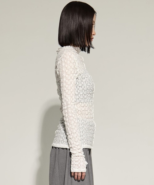 STUDIOUS（ステュディオス）の「【STUDIOUS/ステュディオス】Stretch Lace Skin Top/ストレッチレーススキントップス（Tシャツ/カットソー・レディース・ブラック/ホワイト・FREE）」の12枚目の写真