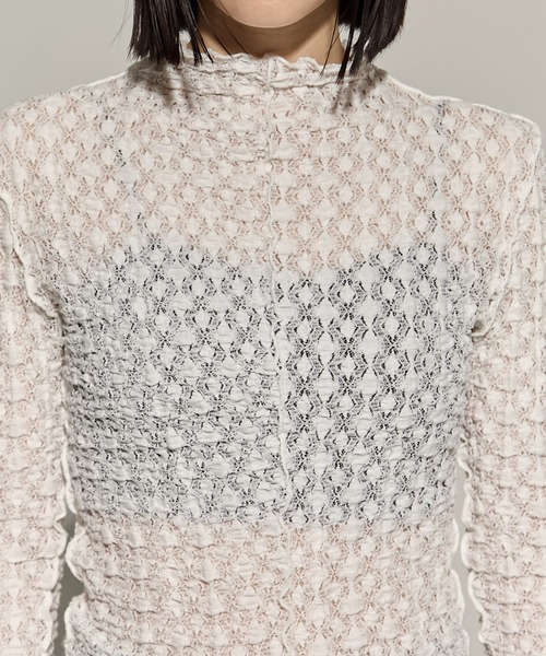 STUDIOUS（ステュディオス）の「【STUDIOUS/ステュディオス】Stretch Lace Skin Top/ストレッチレーススキントップス（Tシャツ/カットソー・レディース・ブラック/ホワイト・FREE）」の14枚目の写真