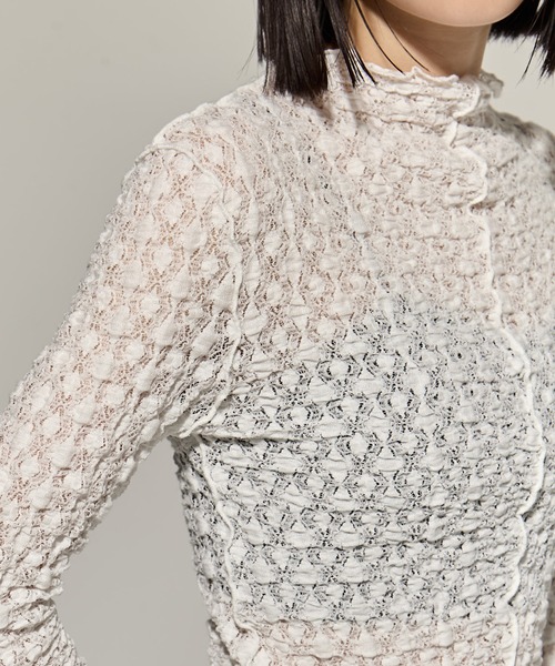 STUDIOUS（ステュディオス）の「【STUDIOUS/ステュディオス】Stretch Lace Skin Top/ストレッチレーススキントップス（Tシャツ/カットソー・レディース・ブラック/ホワイト・FREE）」の15枚目の写真