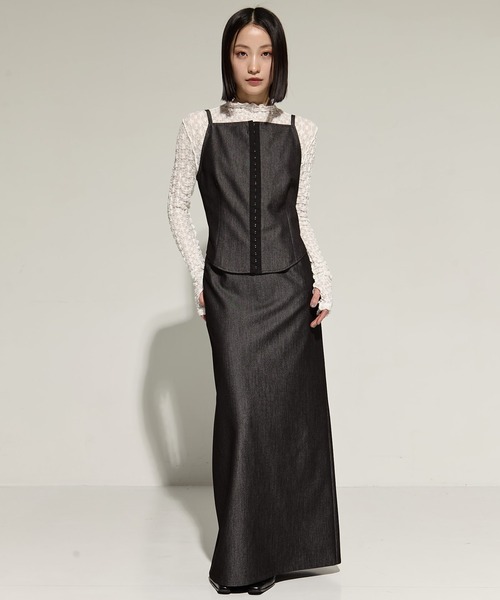 STUDIOUS（ステュディオス）の「【STUDIOUS/ステュディオス】Stretch Lace Skin Top/ストレッチレーススキントップス（Tシャツ/カットソー・レディース・ブラック/ホワイト・FREE）」の6枚目の写真