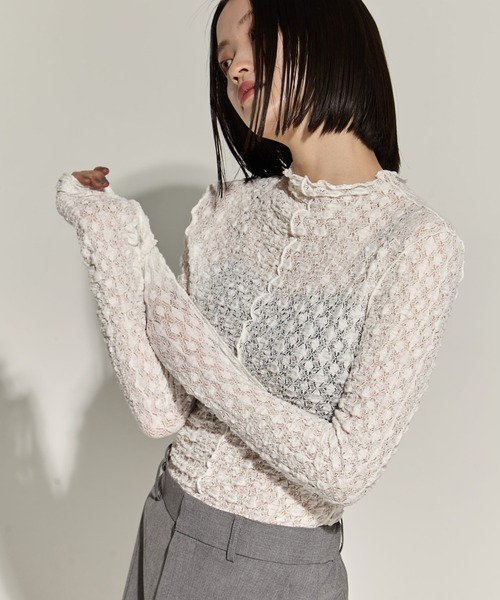 STUDIOUS（ステュディオス）の「【STUDIOUS/ステュディオス】Stretch Lace Skin Top/ストレッチレーススキントップス（Tシャツ/カットソー・レディース・ブラック/ホワイト・FREE）」の9枚目の写真