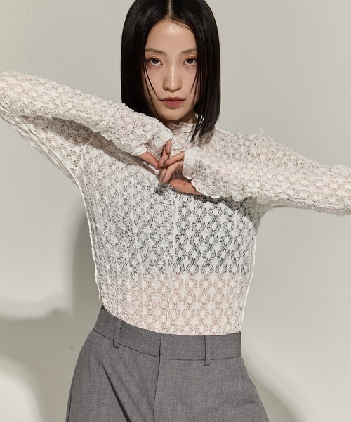 STUDIOUS（ステュディオス）の「【STUDIOUS/ステュディオス】Stretch Lace Skin Top/ストレッチレーススキントップス（Tシャツ/カットソー・レディース・ブラック/ホワイト・FREE）」の10枚目の写真