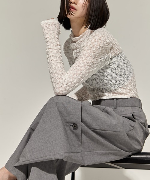 STUDIOUS（ステュディオス）の「【STUDIOUS/ステュディオス】Stretch Lace Skin Top/ストレッチレーススキントップス（Tシャツ/カットソー・レディース・ブラック/ホワイト・FREE）」の8枚目の写真