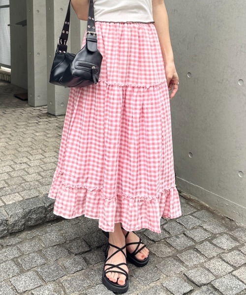 ピンクハウス♡ティアードスカート♡ギンガムチェック赤 赤タータンチェック段々スカート - ピンクハウス通販