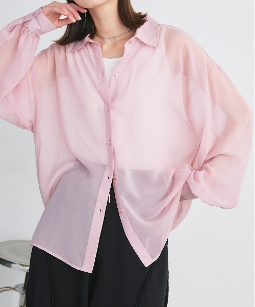 ad thie(アドティエ)の「オーバーシルエット シアーシャツ リブタンクトップセット(シャツ/ブラウス・レディース・オフホワイト/ライトブルー/ブラック/ピンク/ライトグレー・FREE)」の5枚目の写真