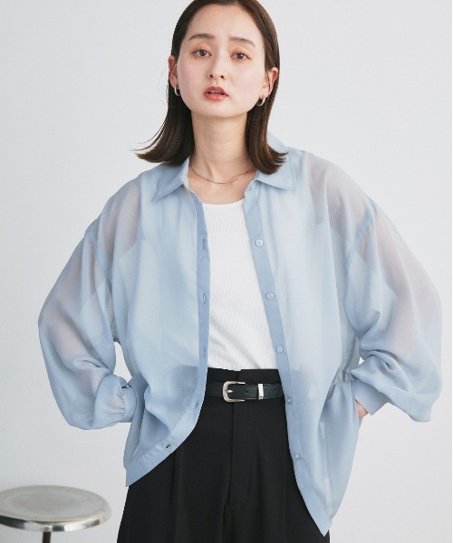 ad thie(アドティエ)の「オーバーシルエット シアーシャツ リブタンクトップセット(シャツ/ブラウス・レディース・オフホワイト/ライトブルー/ブラック/ピンク/ライトグレー・FREE)」の4枚目の写真