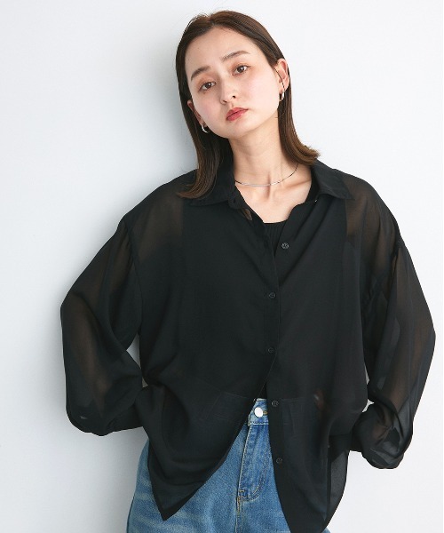 ad thie(アドティエ)の「オーバーシルエット シアーシャツ リブタンクトップセット(シャツ/ブラウス・レディース・オフホワイト/ライトブルー/ブラック/ピンク/ライトグレー・FREE)」の1枚目の写真