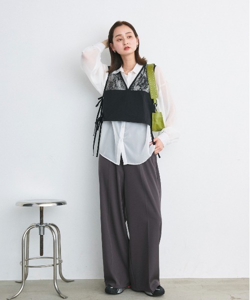 ad thie(アドティエ)の「オーバーシルエット シアーシャツ リブタンクトップセット(シャツ/ブラウス・レディース・オフホワイト/ライトブルー/ブラック/ピンク/ライトグレー・FREE)」の13枚目の写真