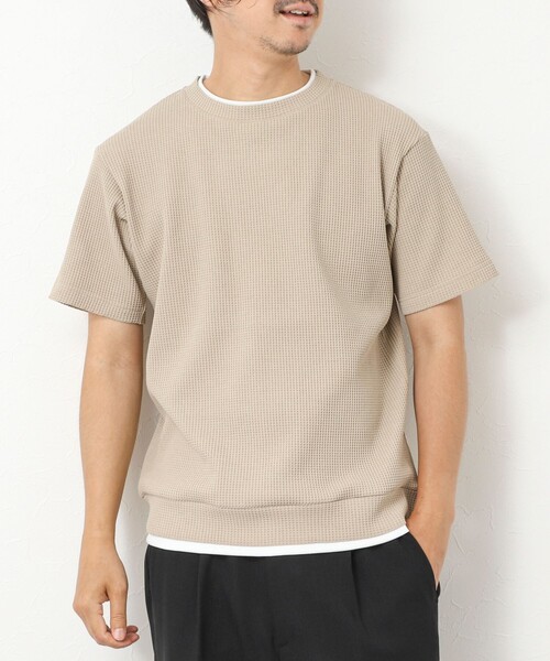 NOLLEY’S(ノーリーズ)の「【IRM】《吸水速乾/UVカット》ワッフルフェイクレイヤードTee 25SS(Tシャツ/カットソー・メンズ・ネイビー/グレイッシュブルー/ベビーピンク/ブラック/ホワイト/ベージュ・M/L/XL/S)」の4枚目の写真