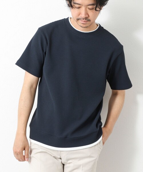 NOLLEY’S(ノーリーズ)の「【IRM】《吸水速乾/UVカット》ワッフルフェイクレイヤードTee 25SS(Tシャツ/カットソー・メンズ・ネイビー/グレイッシュブルー/ベビーピンク/ブラック/ホワイト/ベージュ・M/L/XL/S)」の5枚目の写真