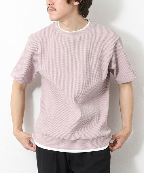 NOLLEY’S(ノーリーズ)の「【IRM】《吸水速乾/UVカット》ワッフルフェイクレイヤードTee 25SS(Tシャツ/カットソー・メンズ・ネイビー/グレイッシュブルー/ベビーピンク/ブラック/ホワイト/ベージュ・M/L/XL/S)」の1枚目の写真