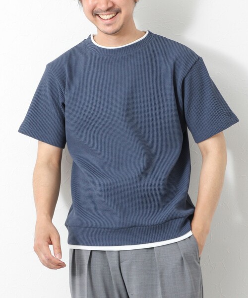 NOLLEY’S(ノーリーズ)の「【IRM】《吸水速乾/UVカット》ワッフルフェイクレイヤードTee 25SS(Tシャツ/カットソー・メンズ・ネイビー/グレイッシュブルー/ベビーピンク/ブラック/ホワイト/ベージュ・M/L/XL/S)」の6枚目の写真