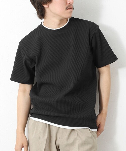 NOLLEY’S(ノーリーズ)の「【IRM】《吸水速乾/UVカット》ワッフルフェイクレイヤードTee 25SS(Tシャツ/カットソー・メンズ・ネイビー/グレイッシュブルー/ベビーピンク/ブラック/ホワイト/ベージュ・M/L/XL/S)」の3枚目の写真