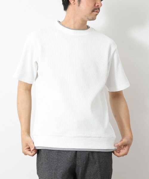 NOLLEY’S(ノーリーズ)の「【IRM】《吸水速乾/UVカット》ワッフルフェイクレイヤードTee 25SS(Tシャツ/カットソー・メンズ・ネイビー/グレイッシュブルー/ベビーピンク/ブラック/ホワイト/ベージュ・M/L/XL/S)」の7枚目の写真