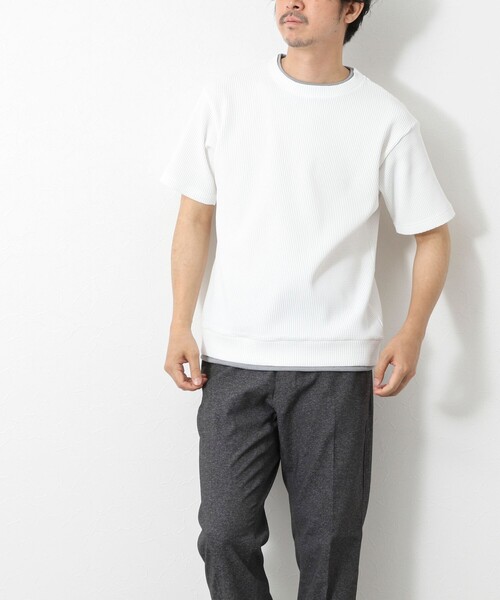 NOLLEY’S(ノーリーズ)の「【IRM】《吸水速乾/UVカット》ワッフルフェイクレイヤードTee 25SS(Tシャツ/カットソー・メンズ・ネイビー/グレイッシュブルー/ベビーピンク/ブラック/ホワイト/ベージュ・M/L/XL/S)」の10枚目の写真