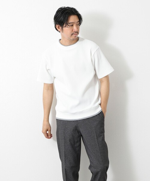 NOLLEY’S(ノーリーズ)の「【IRM】《吸水速乾/UVカット》ワッフルフェイクレイヤードTee 25SS(Tシャツ/カットソー・メンズ・ネイビー/グレイッシュブルー/ベビーピンク/ブラック/ホワイト/ベージュ・M/L/XL/S)」の11枚目の写真