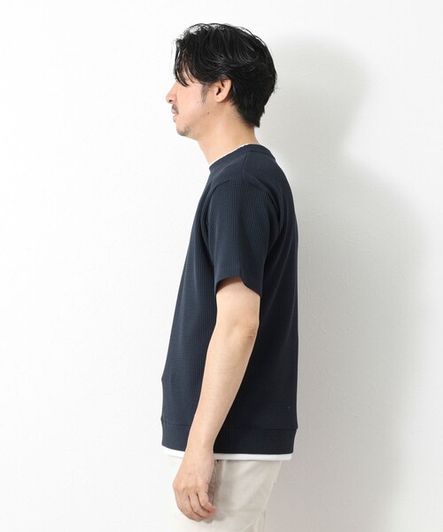 【ジャケットインにもおすすめドレスTee/吸水速乾/上質感】ミラノリブダブルフェイス Tシャツ セール】【IRM】《吸水速乾/UVカット》ワッフルフェイク