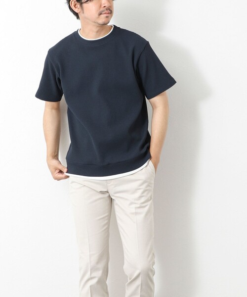 NOLLEY’S(ノーリーズ)の「【IRM】《吸水速乾/UVカット》ワッフルフェイクレイヤードTee 25SS(Tシャツ/カットソー・メンズ・ネイビー/グレイッシュブルー/ベビーピンク/ブラック/ホワイト/ベージュ・M/L/XL/S)」の18枚目の写真