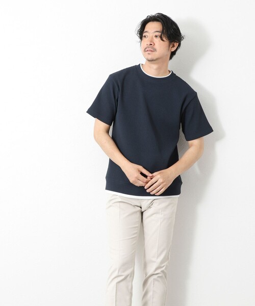 NOLLEY’S(ノーリーズ)の「【IRM】《吸水速乾/UVカット》ワッフルフェイクレイヤードTee 25SS(Tシャツ/カットソー・メンズ・ネイビー/グレイッシュブルー/ベビーピンク/ブラック/ホワイト/ベージュ・M/L/XL/S)」の19枚目の写真
