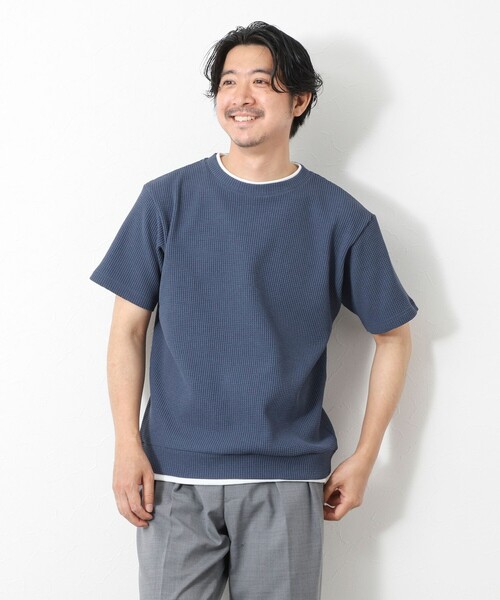 NOLLEY’S(ノーリーズ)の「【IRM】《吸水速乾/UVカット》ワッフルフェイクレイヤードTee 25SS(Tシャツ/カットソー・メンズ・ネイビー/グレイッシュブルー/ベビーピンク/ブラック/ホワイト/ベージュ・M/L/XL/S)」の22枚目の写真