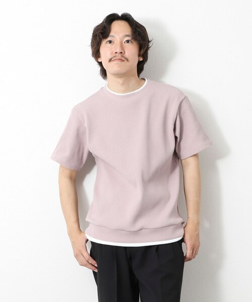 【ジャケットインにもおすすめドレスTee/吸水速乾/上質感】ミラノリブダブルフェイス Tシャツ セール】【IRM】《吸水速乾/UVカット》ワッフルフェイク