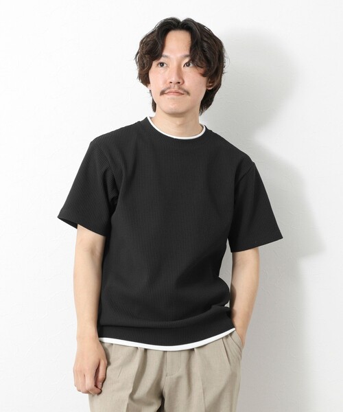 【ジャケットインにもおすすめドレスTee/吸水速乾/上質感】ミラノリブダブルフェイス Tシャツ セール】【IRM】《吸水速乾/UVカット》ワッフルフェイク