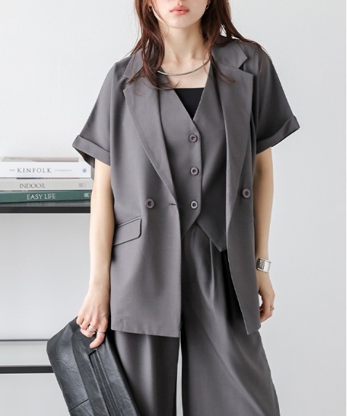 AMELY（エミリー）の「選べる テーラードジャケット・ベスト・ワイドパンツ（その他トップス・レディース・ブラウン/グレー/ホワイト/ブラック/ホワイト系その他2/ブラック系その他2/グレー系その他2/ブラウン系その他2/ブラック系その他/グレー系その他/ブラウン系その他/ホワイト系その他・フリー/M/L）」の8枚目の写真