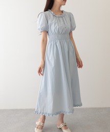 フリルワンピース ロングワンピース パフスリーブ ブルー ブルーフリルワンピース♡ | HANNA CLOSET online