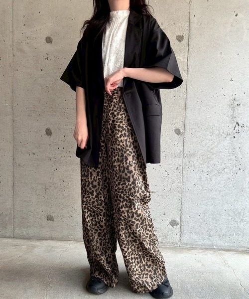 ORDES オデス レオパードストレートパンツ CHARCOAL ☆Ordes☆LEOPARD STRAIGHT PANTS☆CHARCOAL☆ パンツ