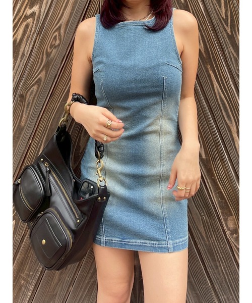 EVRIS（エヴリス）の「バックリボンオープンデニムミニワンピース（ワンピース・レディース・ブラック/ブルー・SMALL/MEDIUM）」の7枚目の写真