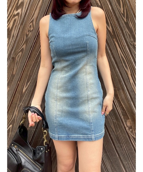 EVRIS（エヴリス）の「バックリボンオープンデニムミニワンピース（ワンピース・レディース・ブラック/ブルー・SMALL/MEDIUM）」の8枚目の写真