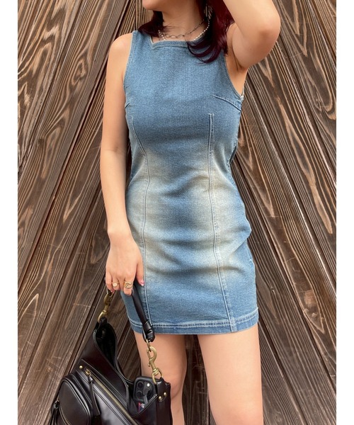 EVRIS（エヴリス）の「バックリボンオープンデニムミニワンピース（ワンピース・レディース・ブラック/ブルー・SMALL/MEDIUM）」の9枚目の写真