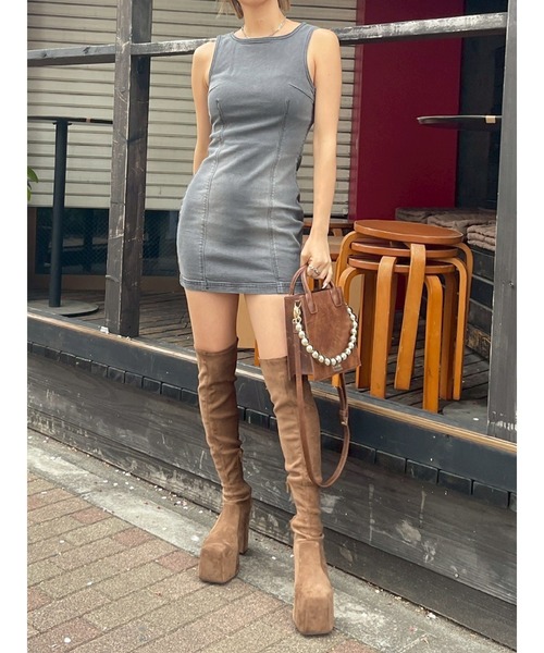 EVRIS（エヴリス）の「バックリボンオープンデニムミニワンピース（ワンピース・レディース・ブラック/ブルー・SMALL/MEDIUM）」の12枚目の写真