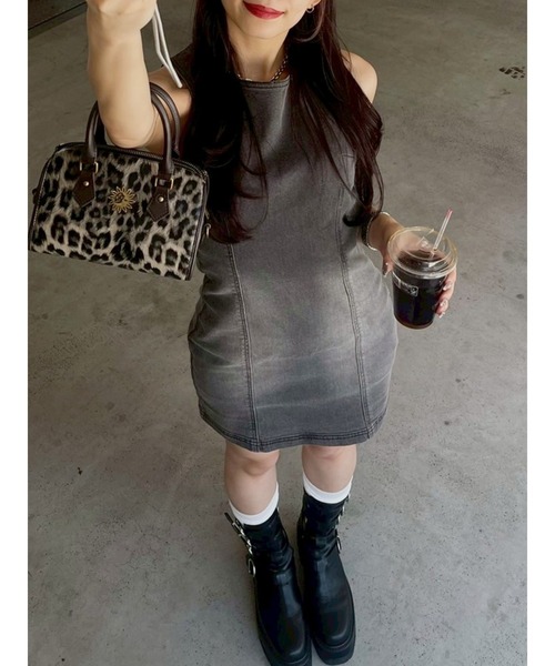 EVRIS（エヴリス）の「バックリボンオープンデニムミニワンピース（ワンピース・レディース・ブラック/ブルー・SMALL/MEDIUM）」の10枚目の写真