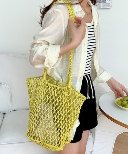 Mela(メラ)の「MESH TOTE BAG(トートバッグ・レディース・ブラック/ホワイト/グリーン/ピンク/ベージュ/イエロー/レッド/ブルー/パープル・FREE)」の13枚目の写真