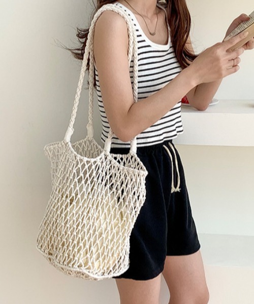 Mela(メラ)の「MESH TOTE BAG(トートバッグ・レディース・ブラック/ホワイト/グリーン/ピンク/ベージュ/イエロー/レッド/ブルー/パープル・FREE)」の10枚目の写真