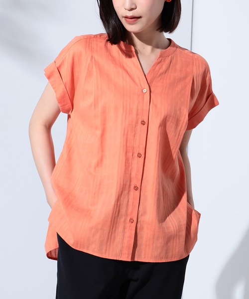 GALLORIA（ギャローリア）の「シアースキッパーブラウス（シャツ/ブラウス・レディース・オレンジ/オフホワイト・M/S/LL/L）」の2枚目の写真